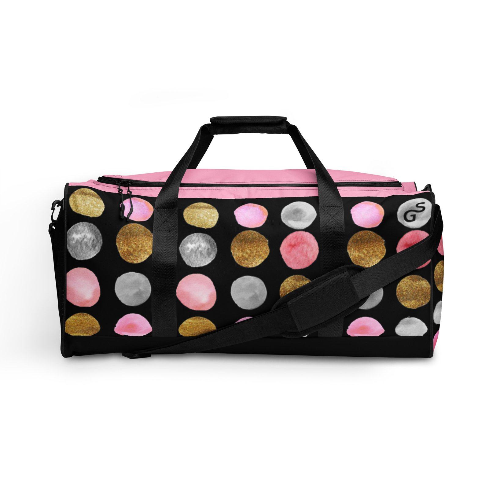 spilgery-duffle-bag-dots-collection-pink-gold-silver-in-black