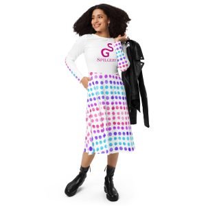 SPILGERY x Little Dots / Long sleeve midi Dress for Women x Turqiuse-Purple on White