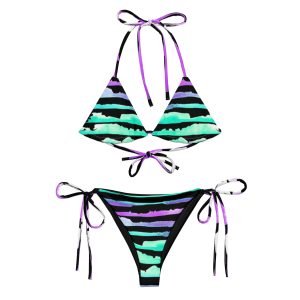 SPILGERY x Little Lines / Recycled String Bikini for Women x Turquoise-Purple on Black