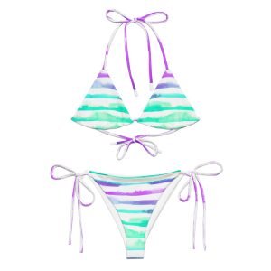 SPILGERY x Little Lines / Recycled String Bikini for Women x Turquoise-Purple on White