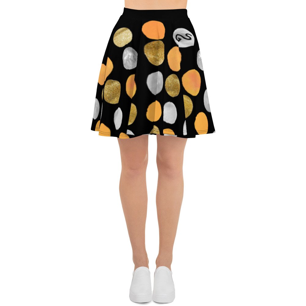 spilgery-skater-skirt-women-dots-collection-orange-gold-silver-on-black