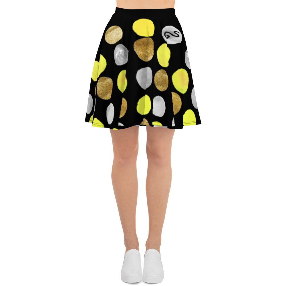 spilgery-skater-skirt-women-dots-collection-yellow-gold-silver-on-black