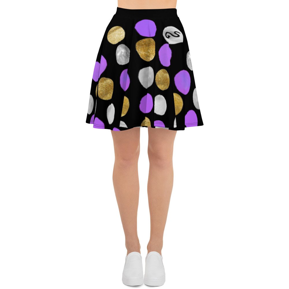 spilgery-skater-skirt-women-dots-collection-purple-gold-silver-on-black