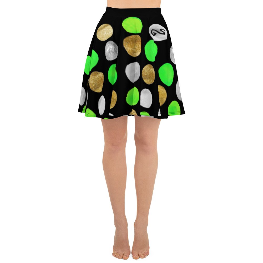 spilgery-skater-skirt-women-dots-collection-green-gold-silver-on-black-2