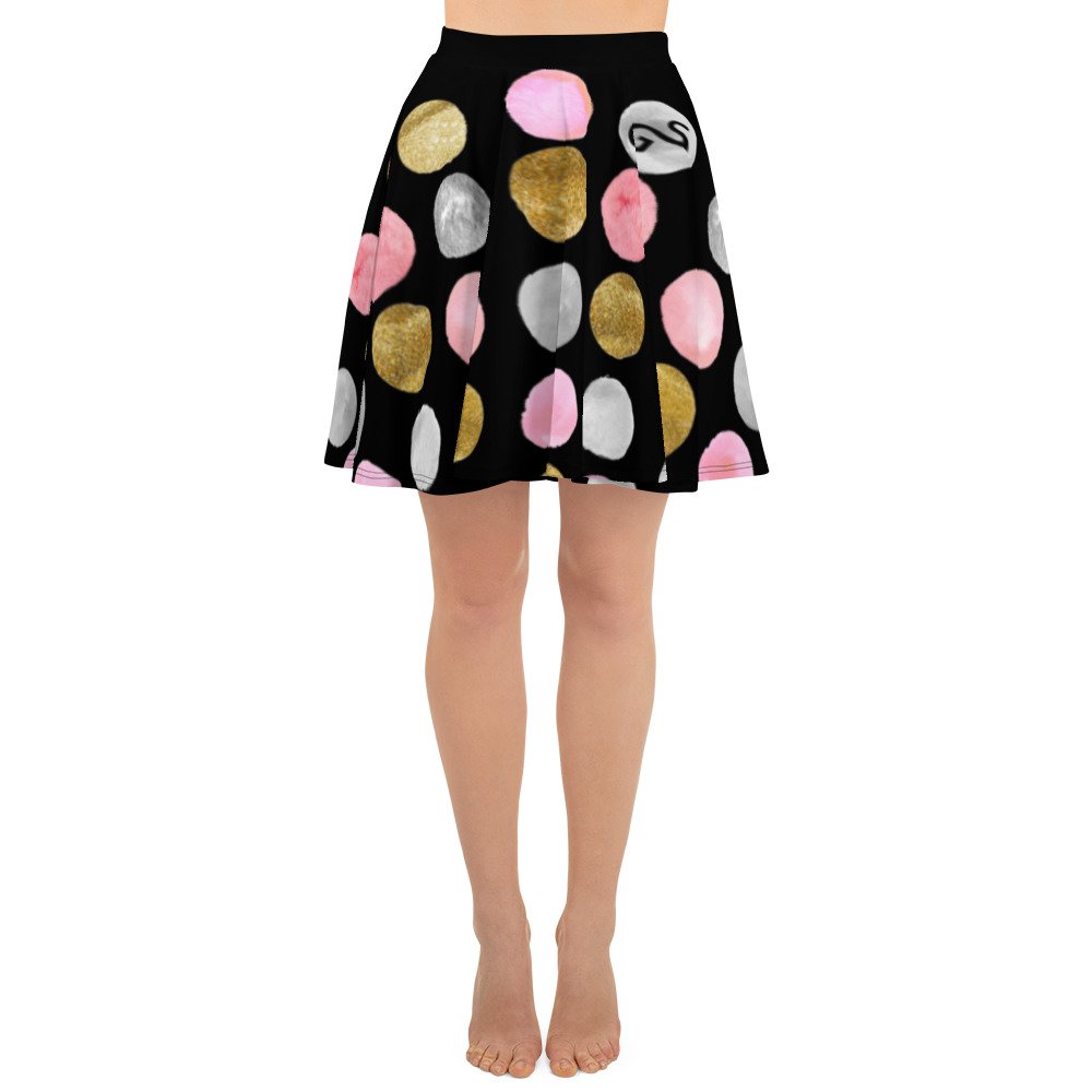 spilgery-skater-skirt-women-dots-collection-pink-gold-silver-on-black