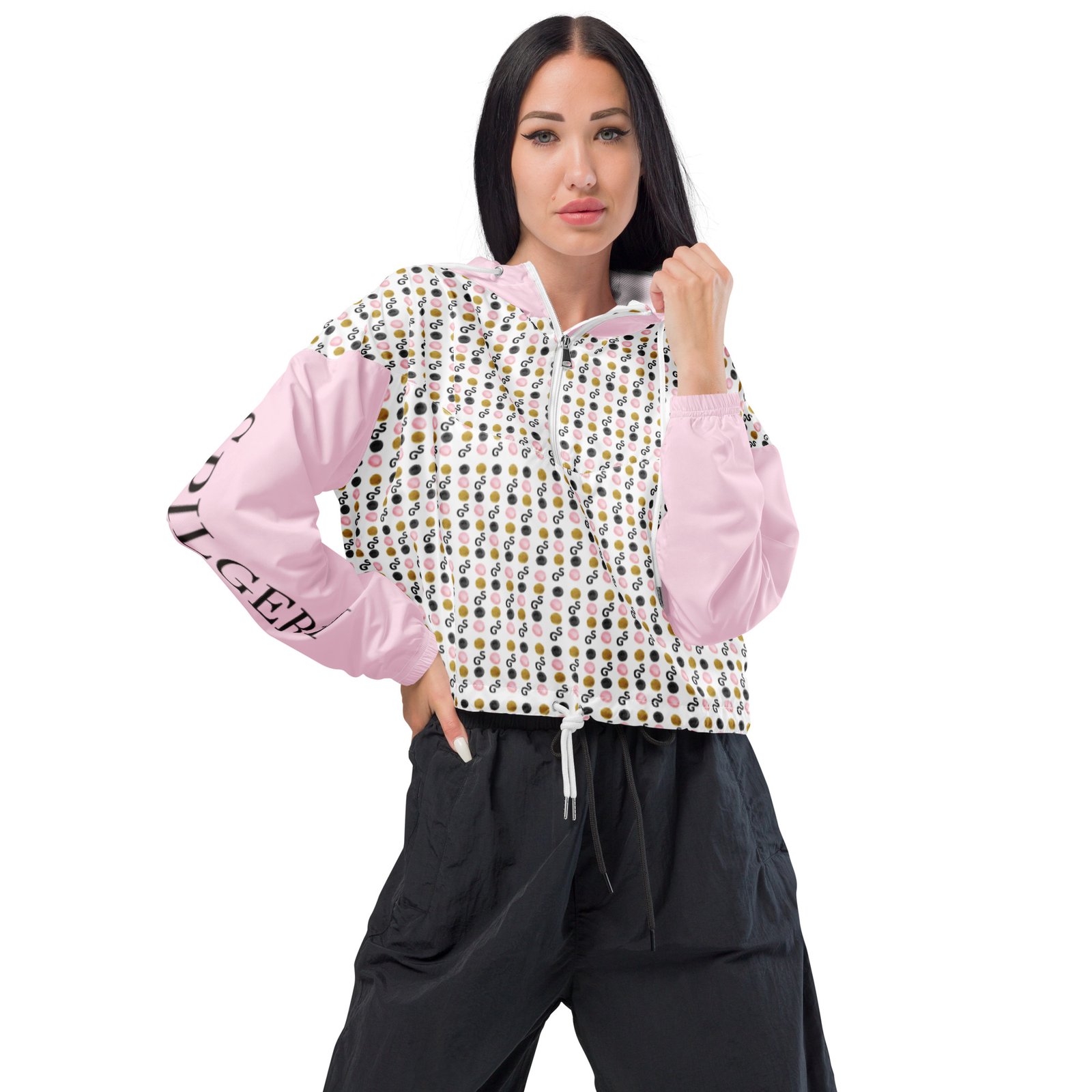 spilgery-cropped-windbreaker-women-dots-collection-pink-gold-black-rosa