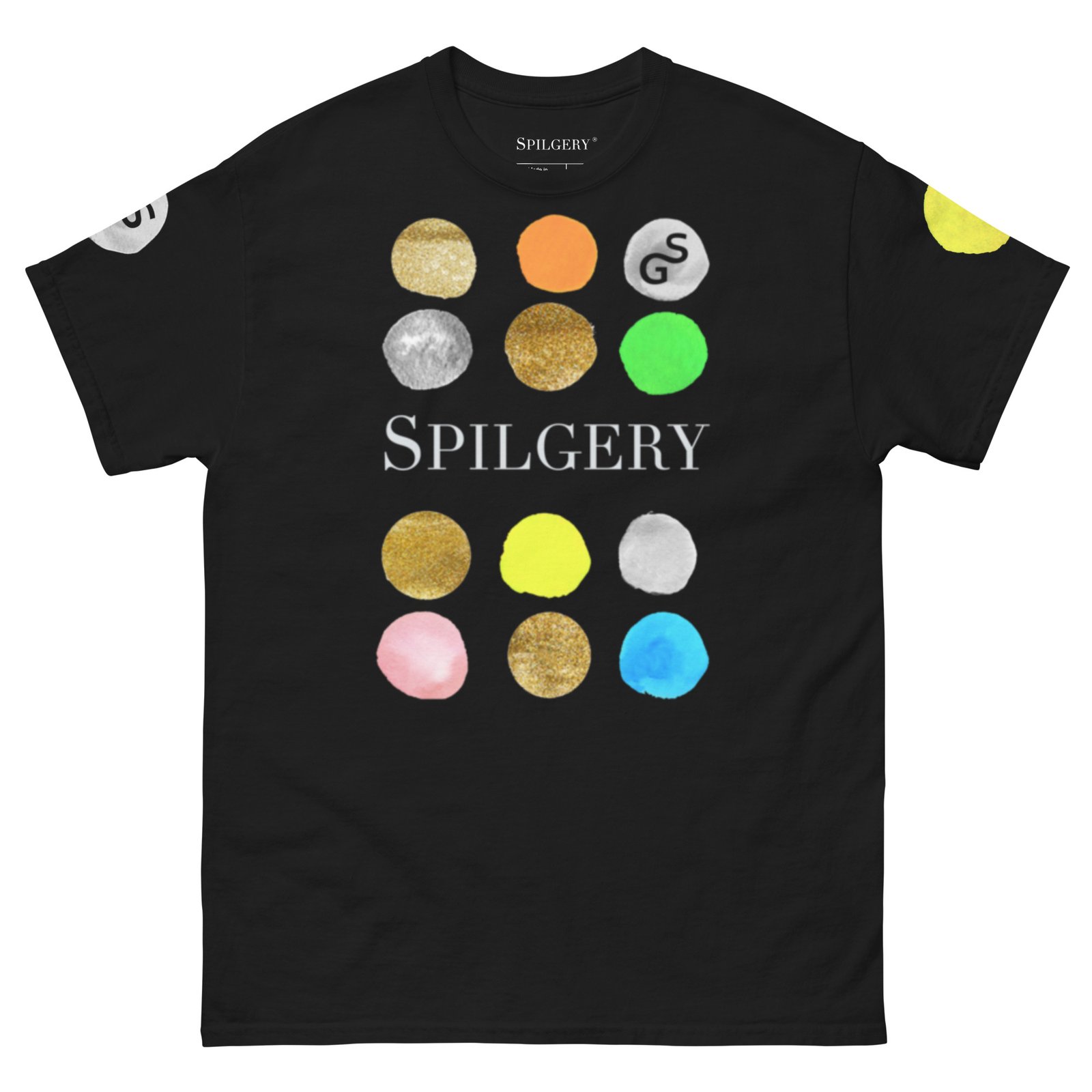 spilgery-mens-classic-tee-dots-collection-collects-gold-white-on-black