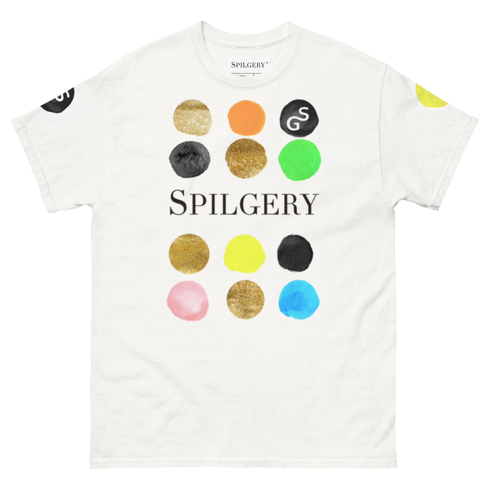 spilgery-mens-classic-tee-dots-collection-collects-gold-black-on-white
