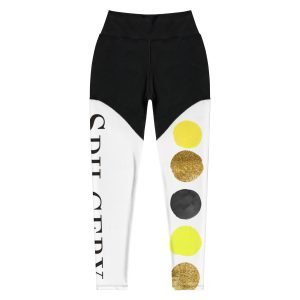 SPILGERY x Dots / Sports Leggings for Women x Yellow on Black-White #1