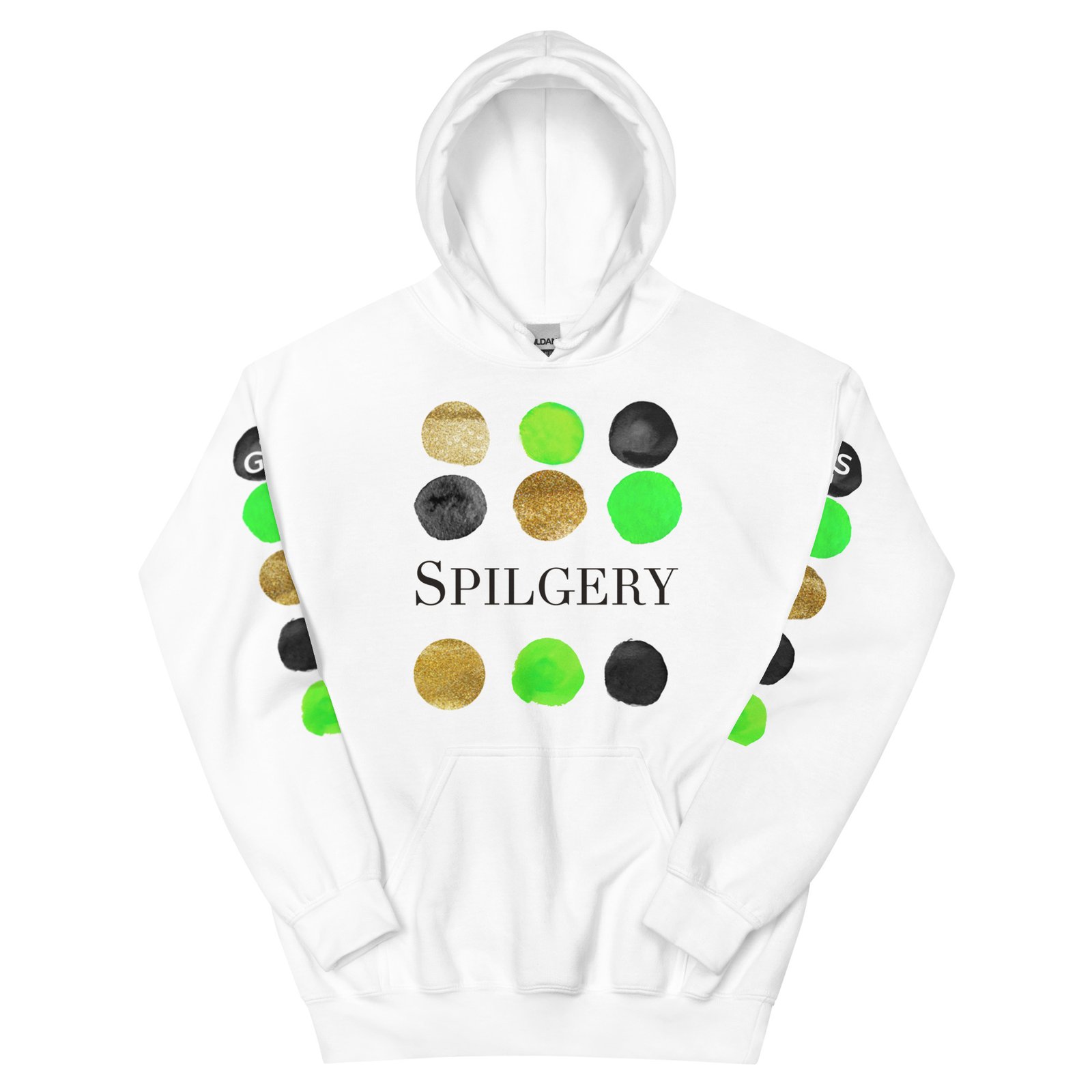 spilgery-unisex-hoodie-dots-collection-green-gold-black-2