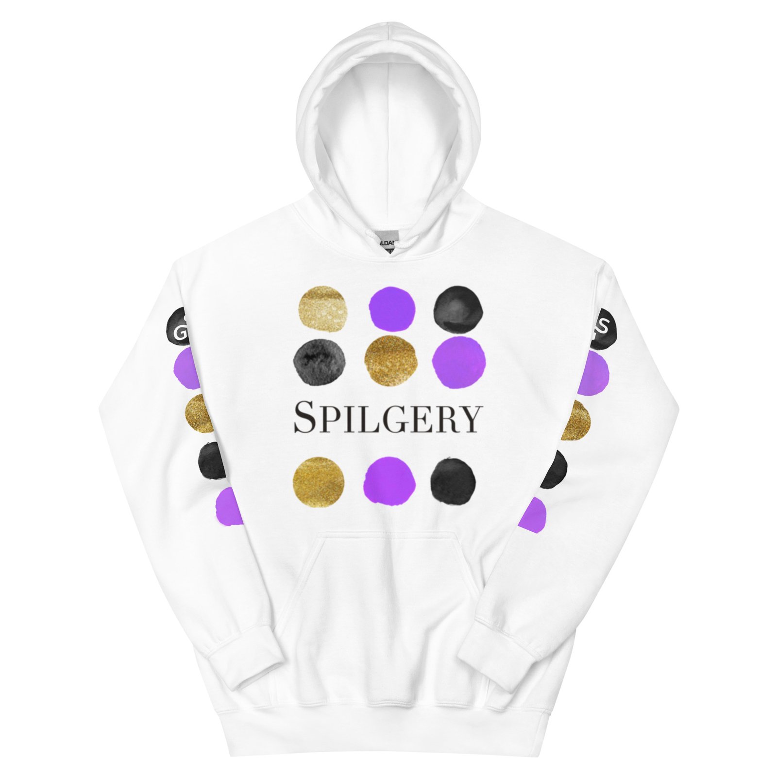 spilgery-unisex-hoodie-dots-collection-purple-gold-black