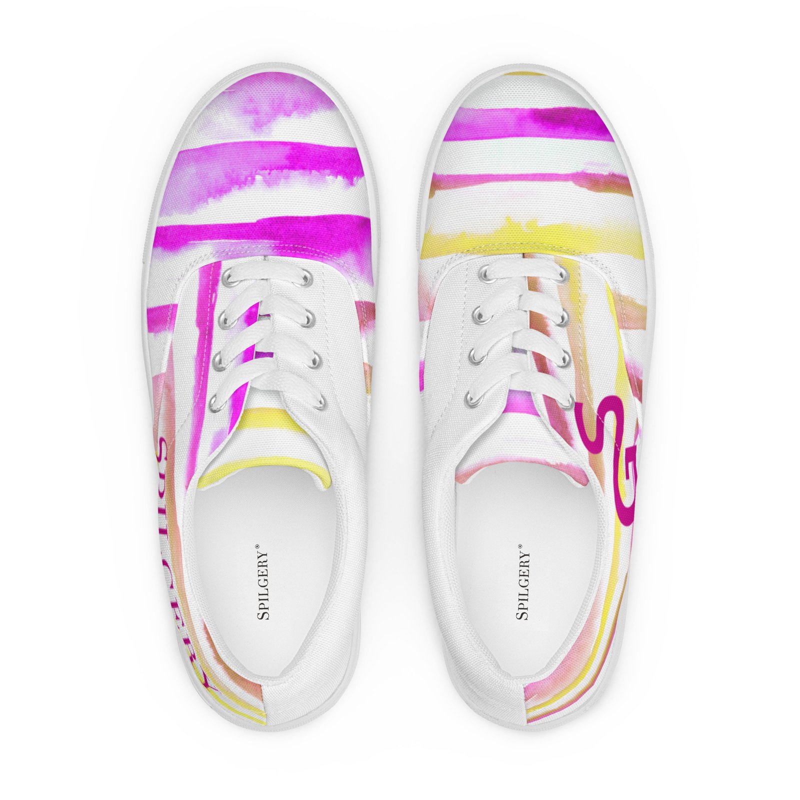 spilgery-womens-lace-up-canvas-lines-yellow-purple-pink